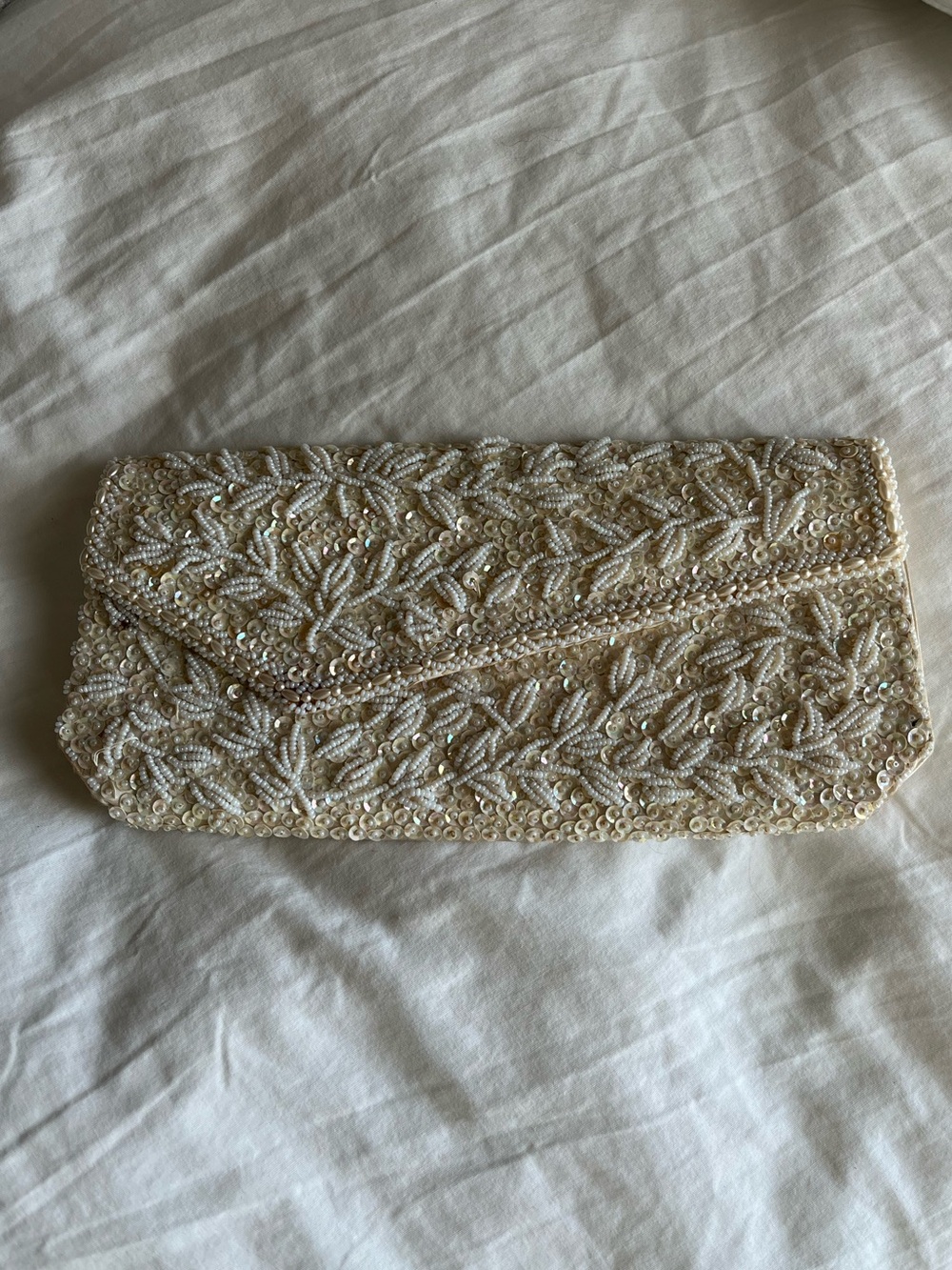 Ivory White Cream Sequin Beaded Clutch Wallet